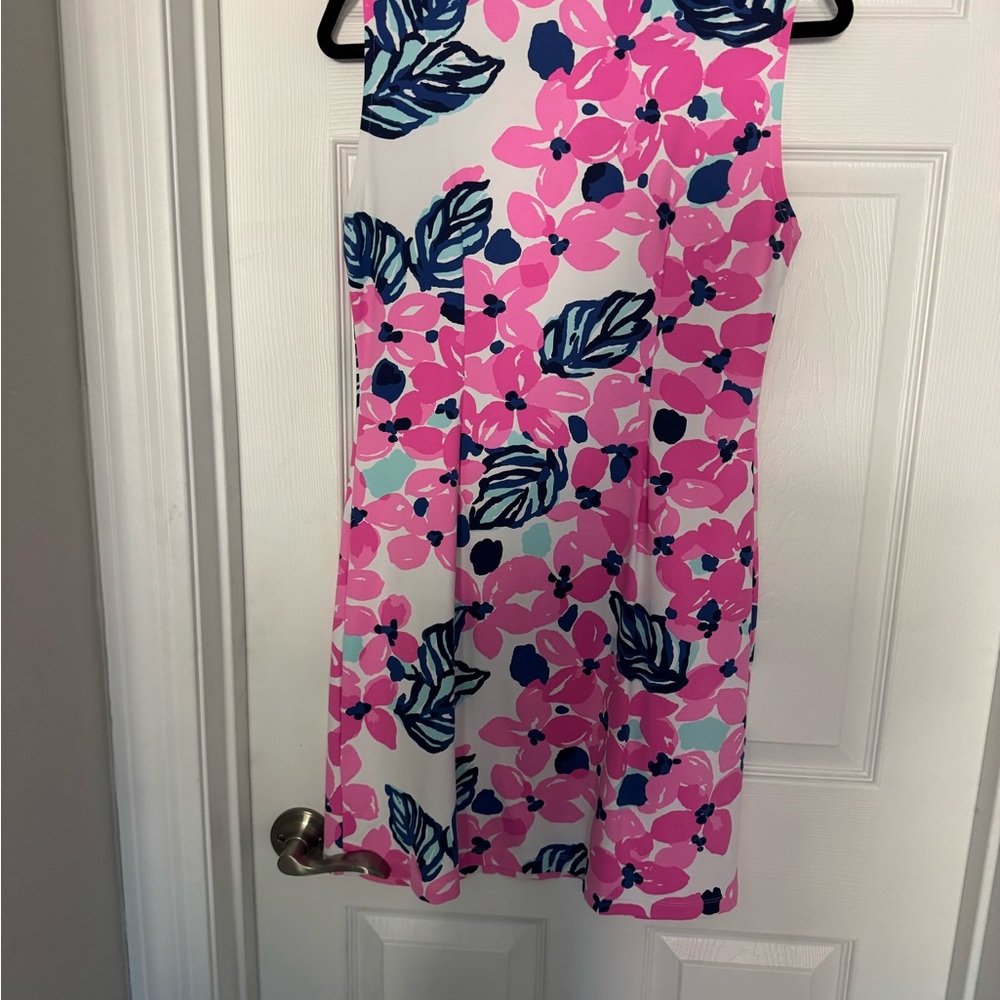 MAHI GOLD Pink Floral Sleeveless Shift Dress with Navy Accents - Picture 2 of 3